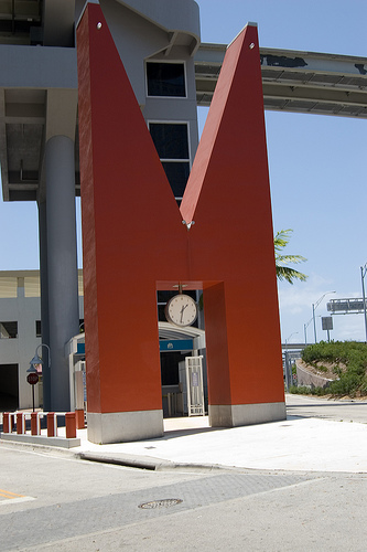 M is for Miami statue metromover river miami