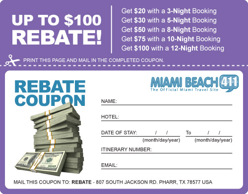 Miami Hotel Rebate Coupon In Miami Beach 411