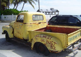 An old truck that hasn't left Key West since its arrival in 1962