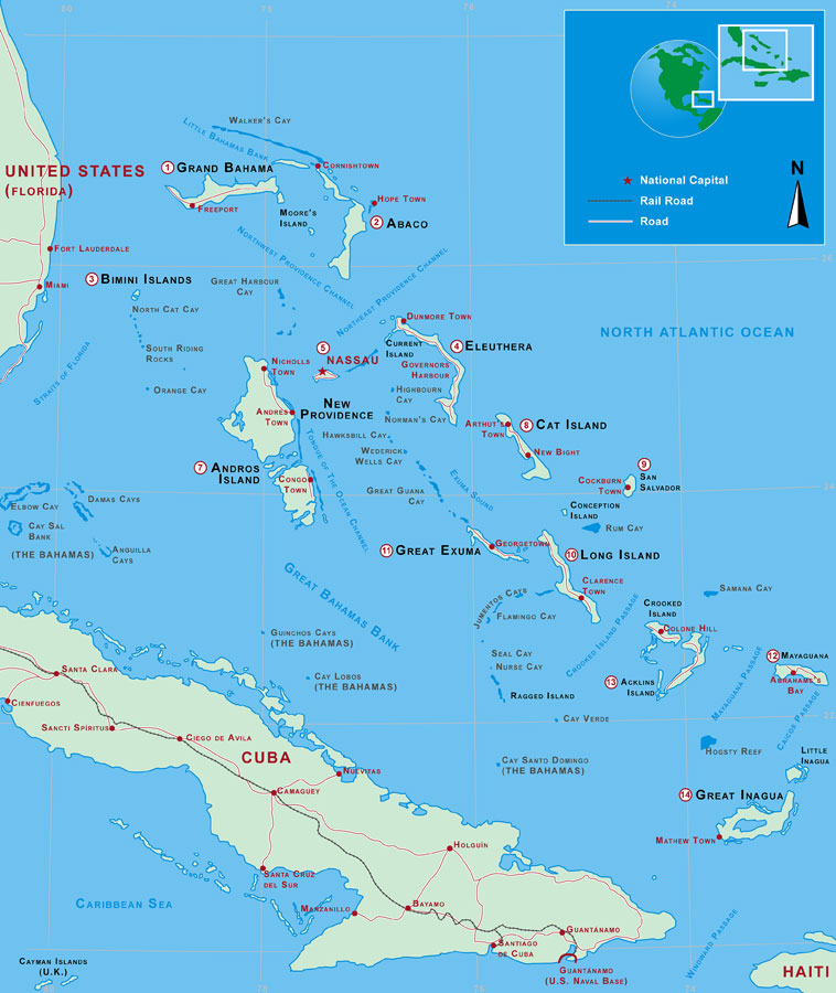 A map of the Islands in Bahamas